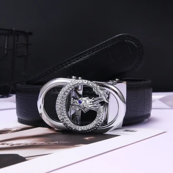 Men's Fashion Silver Tap Buckle PU Leather Black Belt 1.5 Inches x 47 Inches - Picture 4 of 5